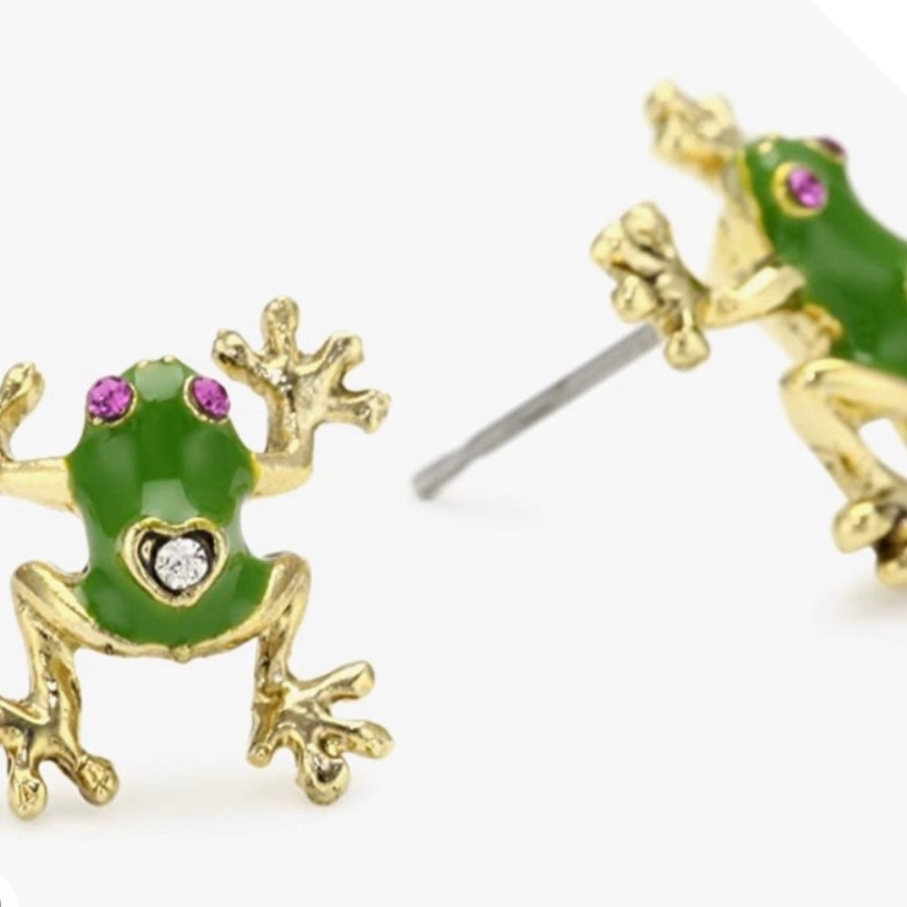 Betsey Johnson Green & Gold Frog Stud Earrings - Picture 2 of 6